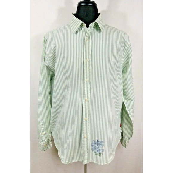 Levi's Other - Levis Authentic Original Long Sleeve Casual Cotton Green Striped Shirt Mens XL